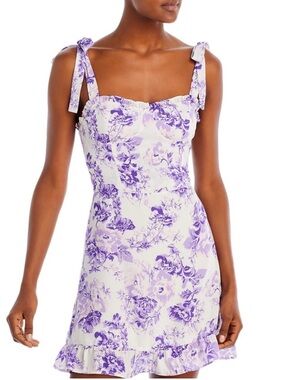Aqua Lavender Floral Tie-Shoulder Mini Dress